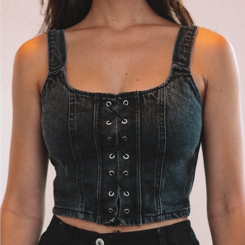 NWOT Denim Corset Crop Top